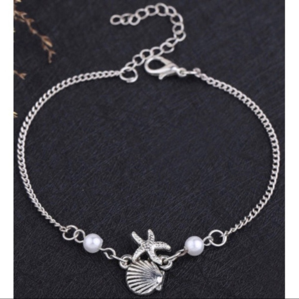 Seashell Pearl Silver Anklet